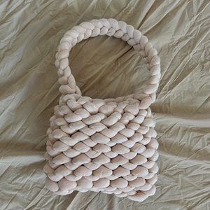 Hand-made beige crochet bag with plush yarn